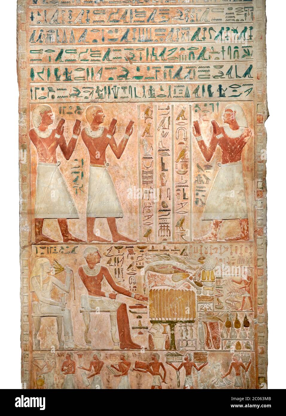 Alte ägyptische Stele des Superintendant des Kanzlers Meru, Kalkstein, Mittleres Königreich, 11. Dynastie, (2009-1959 BC), Abydos oder Theben, ägyptische Muse Stockfoto