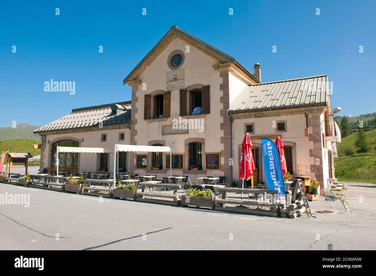 Historische Herberge Refuge Napoleon, Vars, Col de Vars, Provence-Alpes-Cote d'Azur, Alpes-de-Haute-Provence, Frankreich, Europa Stockfoto