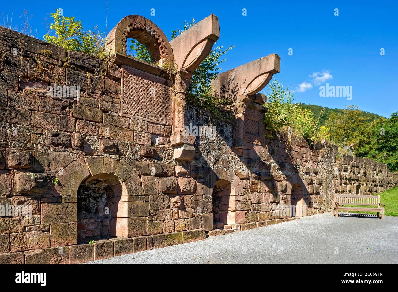 Reste des Großen Feuers im Palas, mittelalterliche Burgruine, Kaiserpalast von Kaiser Friedrich I. Barbarossa, Staufer Pfalz, Barbarossa Stockfoto
