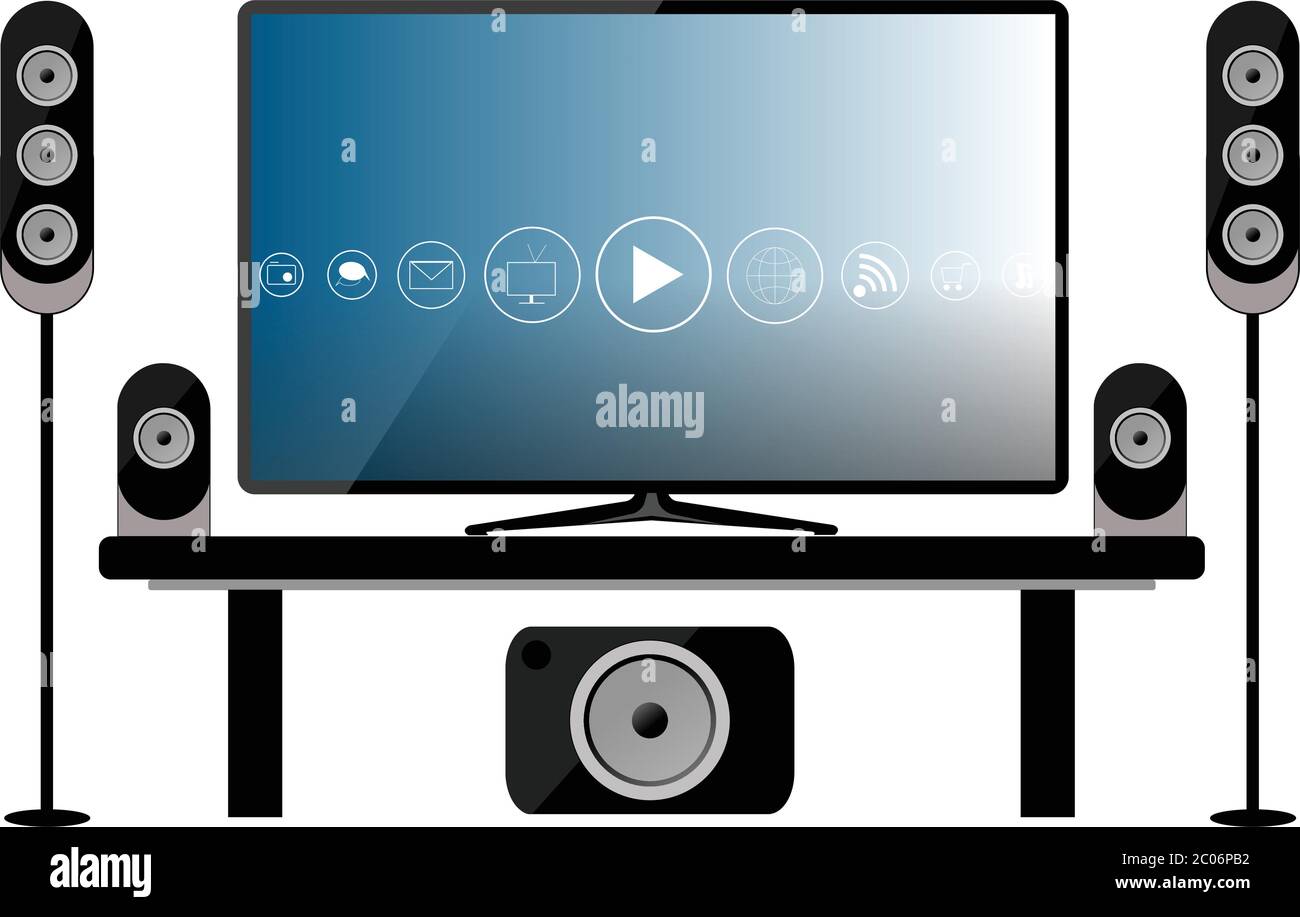 SmartTV und Home Theater Surround Sound System Vector Line Art Stock Vektor