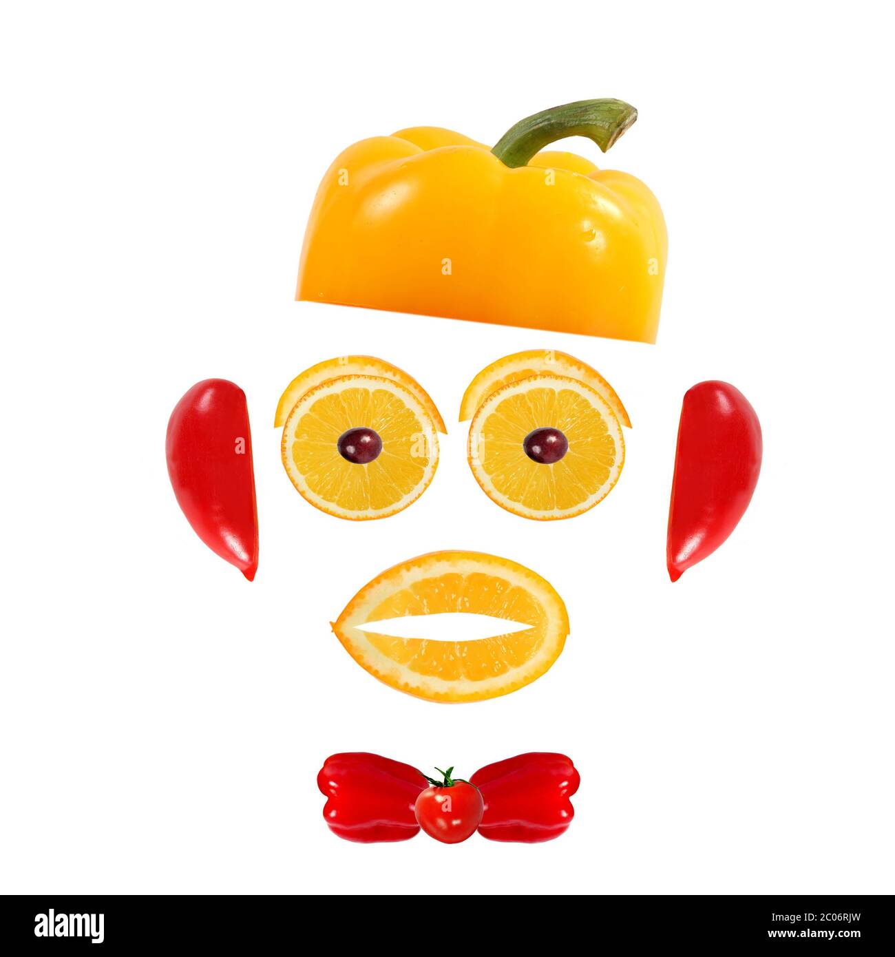 Gesunde Ernährung. Lustige Gesicht aus Gemüse und Obst Stockfoto Gesunde Ernährung. Lustige Gesicht aus Gemüse und Obst Stockfoto