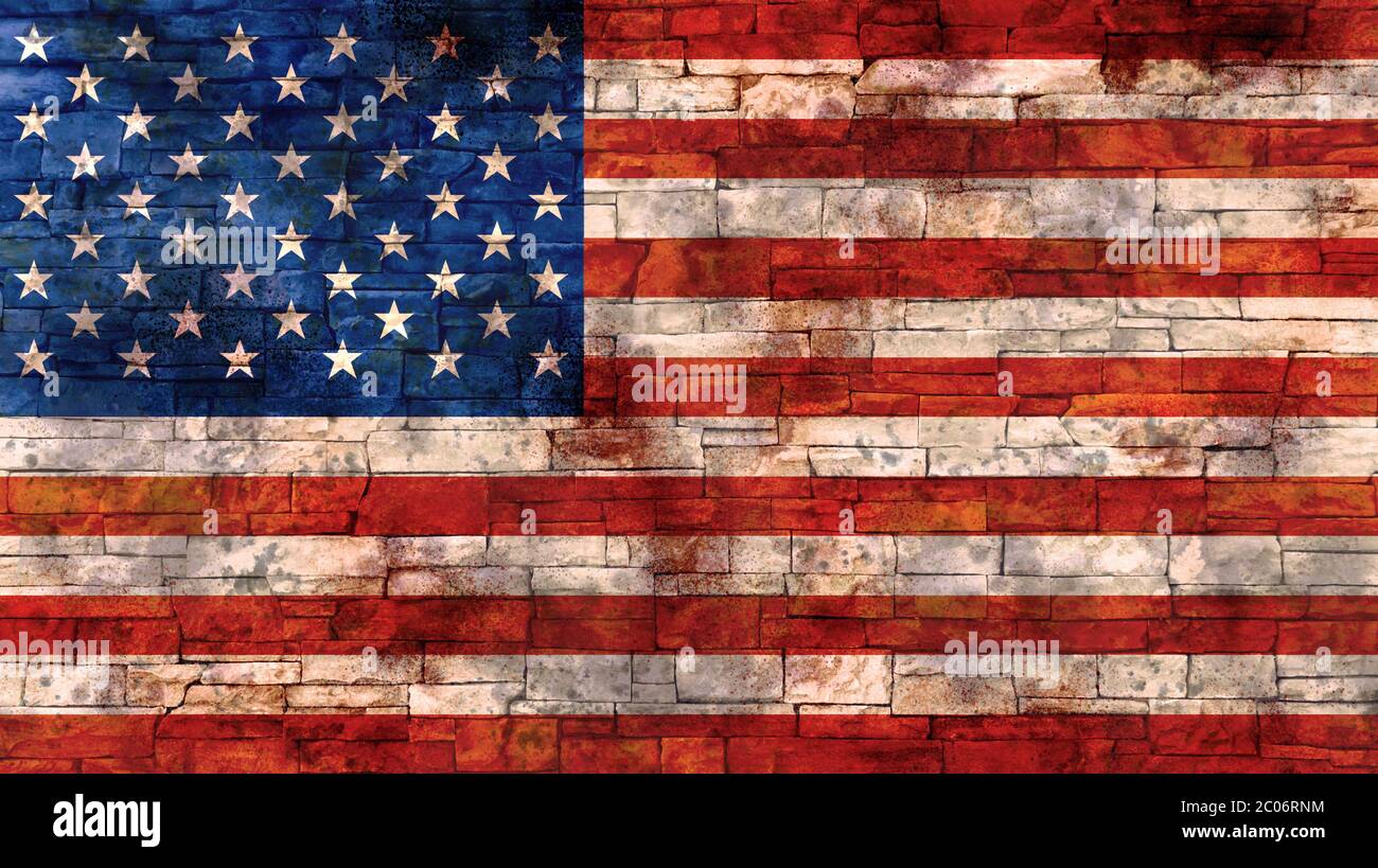 Grunge USA Flagge auf Ziegelmauer Stockfoto