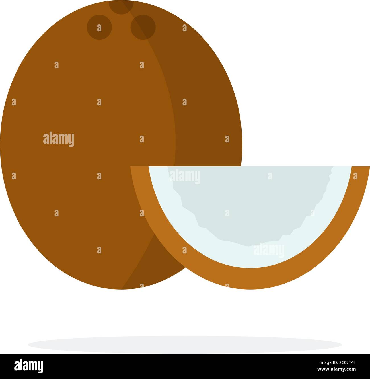Die ganze Frucht einer Kokosnuss und ein Stück Kokosnuss Vektor flach isoliert Stock Vektor