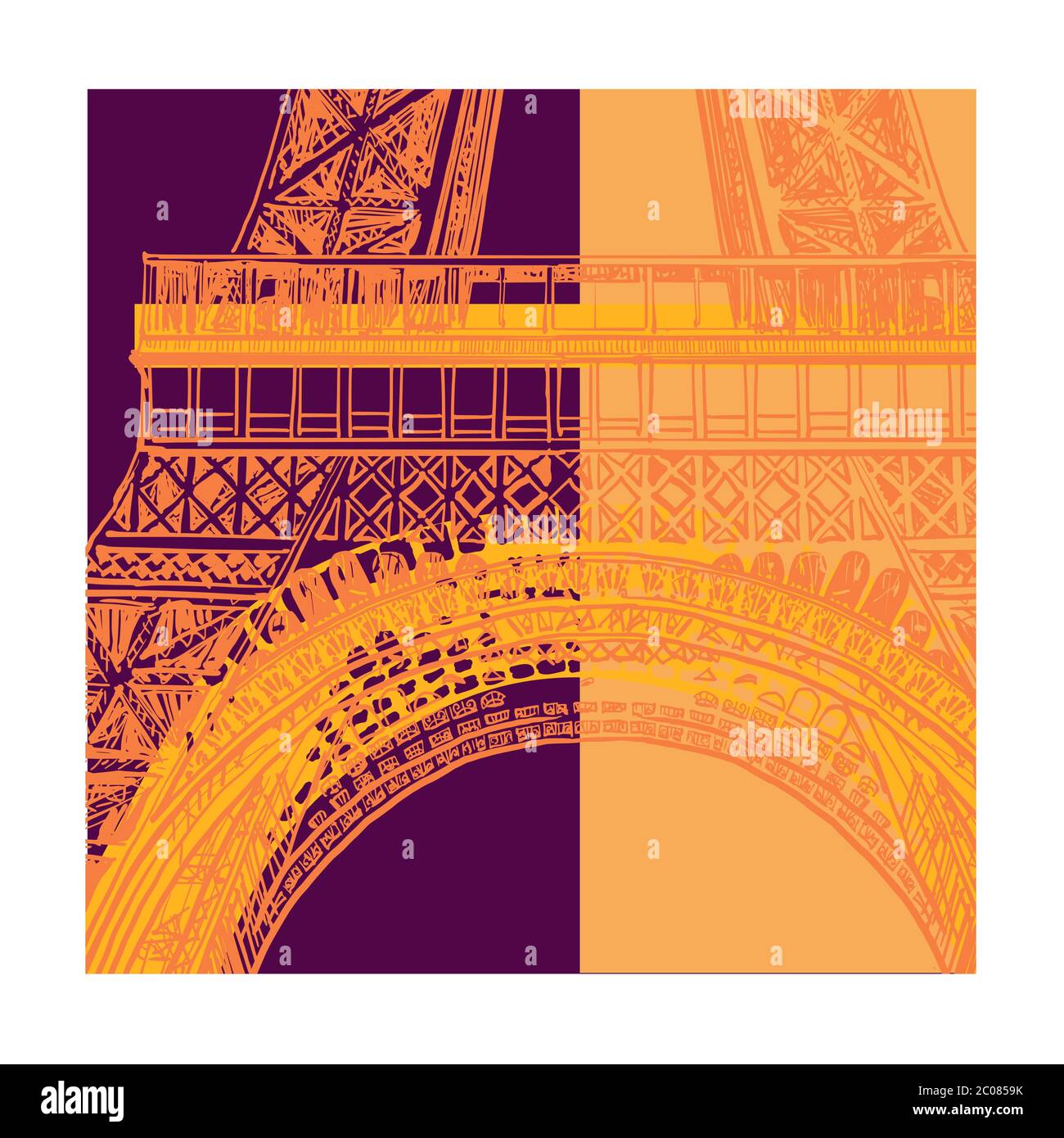 Farbenfrohe Darstellung des eiffelturms in Paris - Vektorgrafiken (ideal für den Druck auf Stoff oder Papier, Plakat oder Tapete, Hausdekoration) Stock Vektor