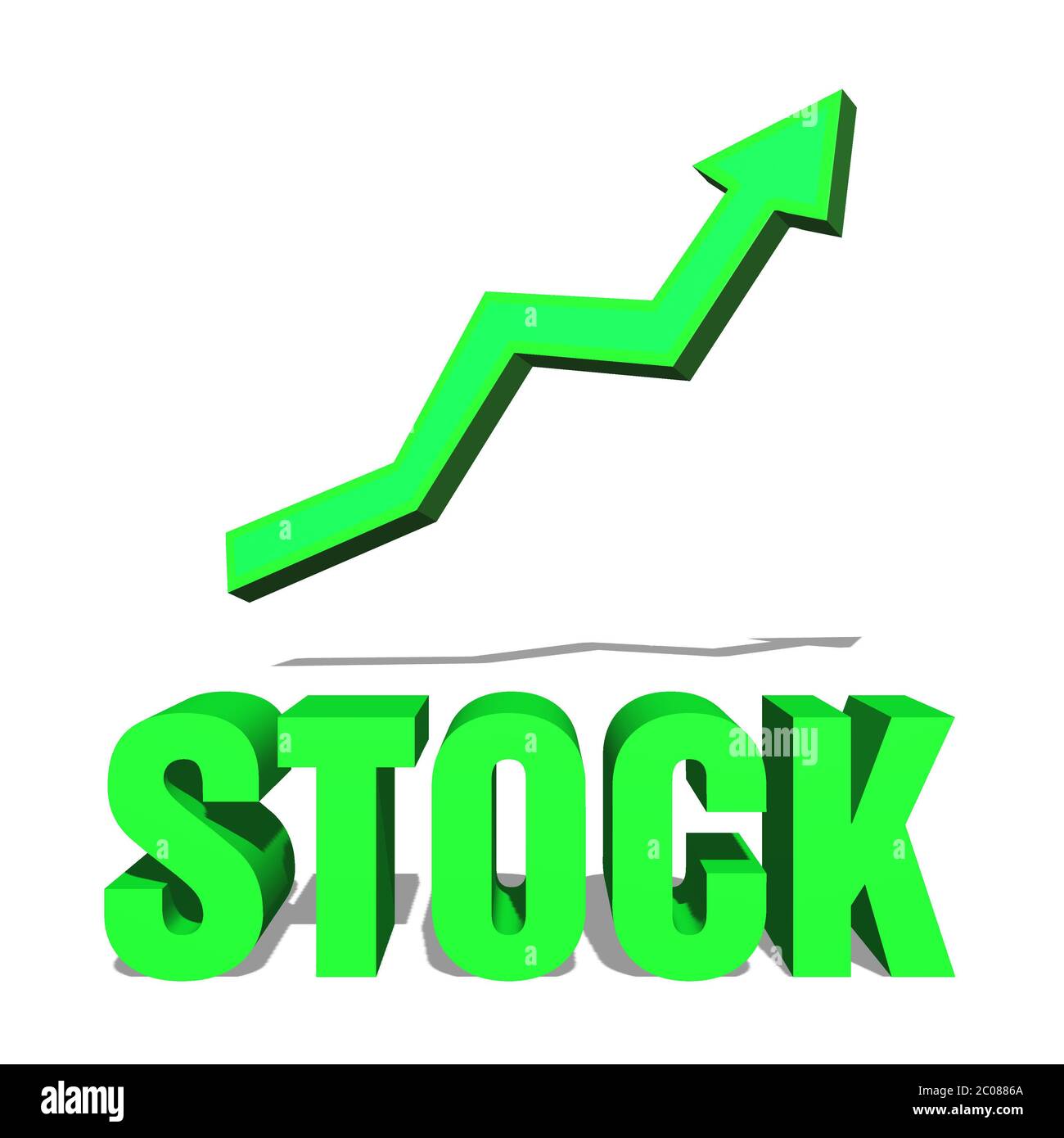Grüner aufsteigender Pfeil über dem Wortstock Stockfoto