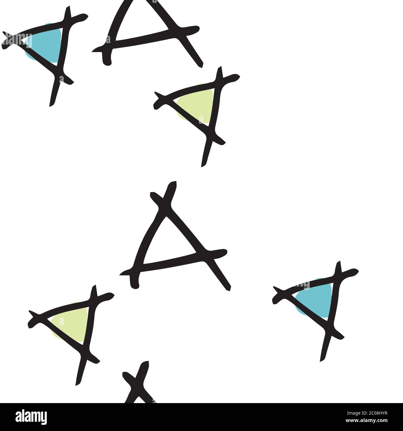 Taumelnde Dreiecke mit weißem Hintergrund Hand gezeichnet Vektor nahtlose Wiederholung Muster mit Kritzeleien. Oberfläche Muster Desing Stock Vektor