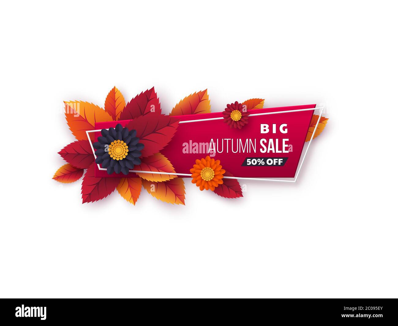 Herbstverkauf Banner mit Blättern und Blumen. Stock Vektor