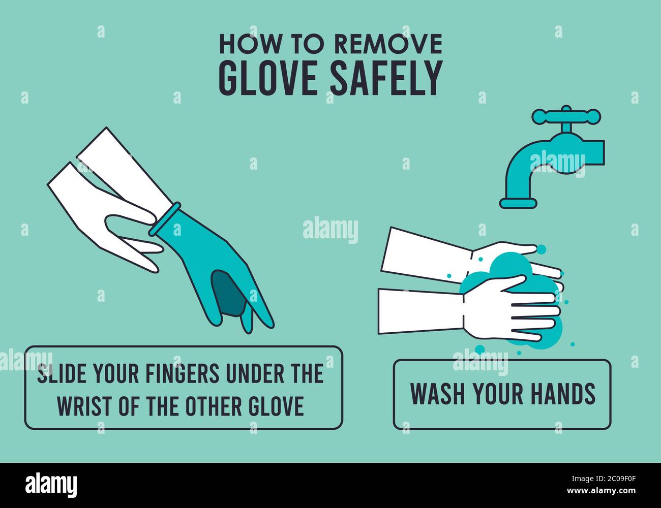 Wie man die Handschuhe entfernt covid19 Infografik Vektor Illustration Design Stock Vektor