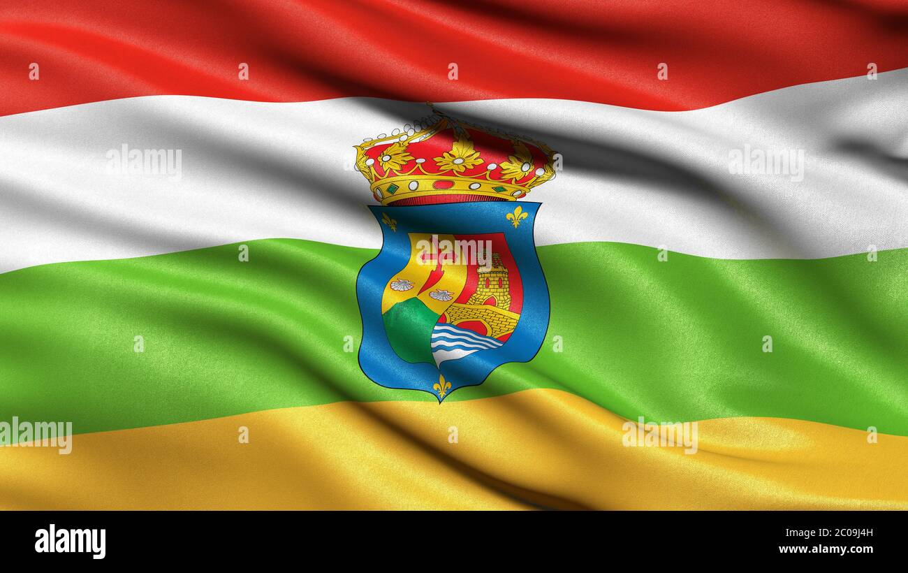 Flagge von La Rioja winkt im Wind. 3D-Darstellung. Stockfoto