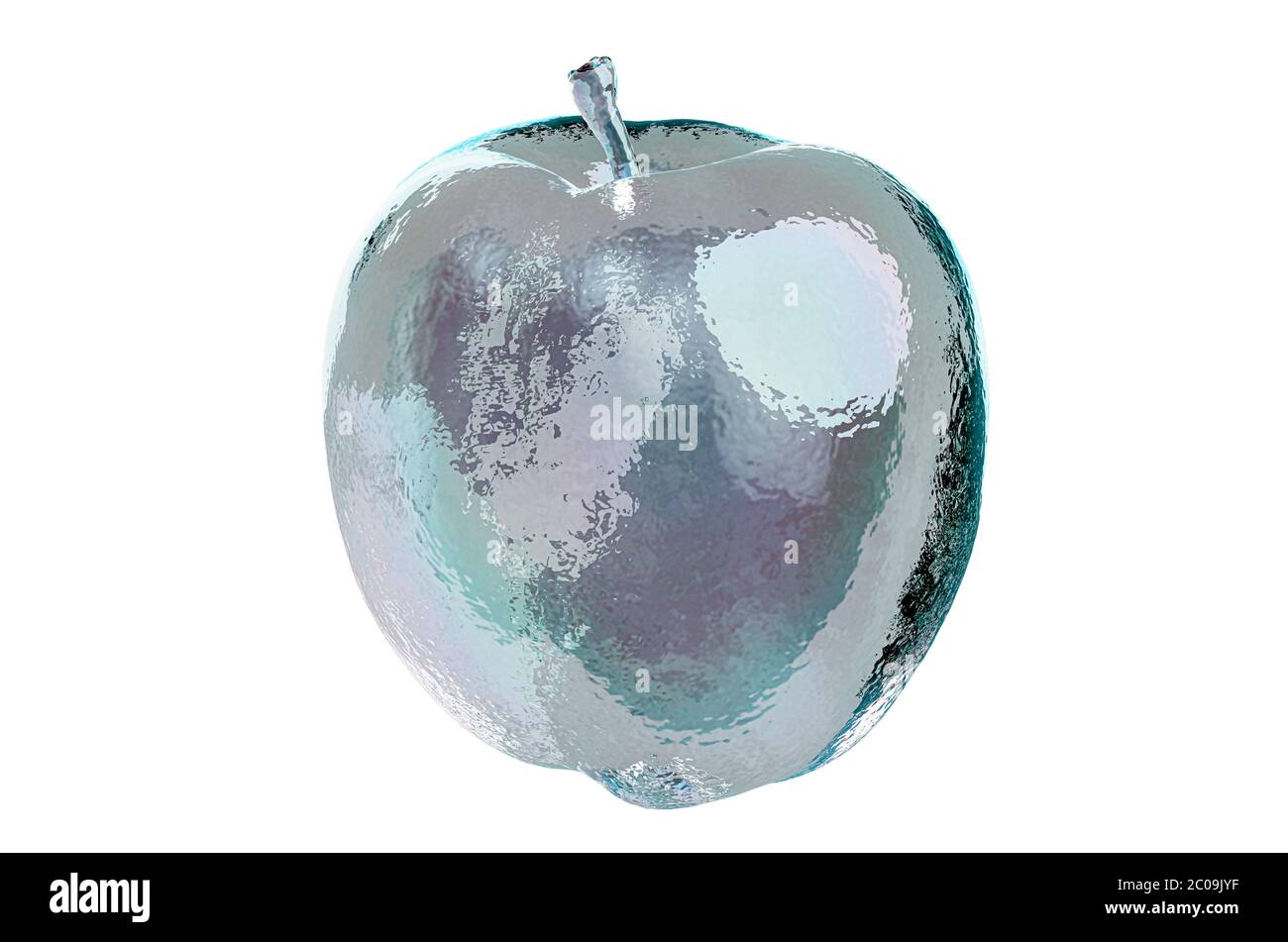 Apfel aus Glas oder Eis, 3D-Rendering isoliert auf weißem Hintergrund Stockfoto