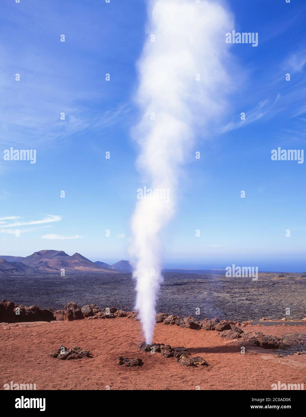 Dampf-Auslauf, Islote de Hilario, Nationalpark Timanfaya, Lanzarote, Kanarische Inseln, Spanien Stockfoto