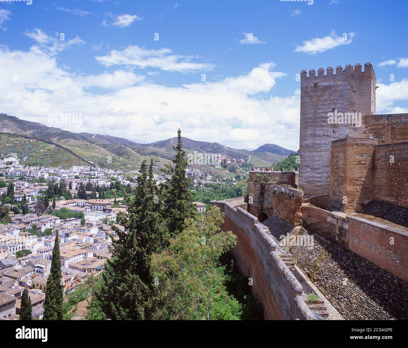 Blick auf die Altstadt vom Palacio Naziaries, La Alhambra, Granada, Andalusien, Spanien Stockfoto