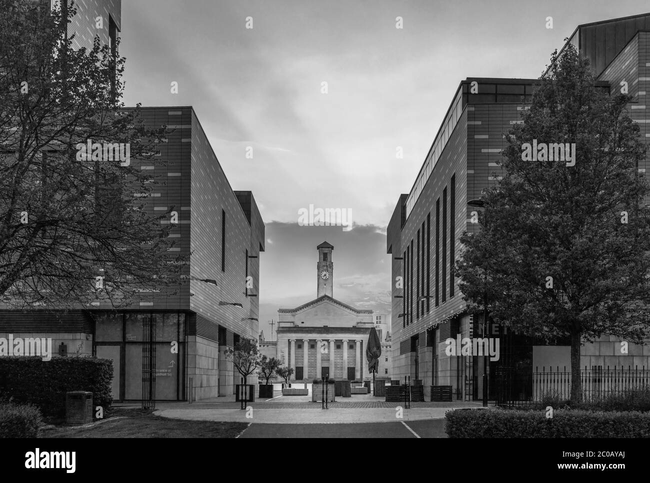 Southampton Guildhall Square und Arts Quarter in schwarz und weiß, Southampton in 2020, Hampshire, England, Großbritannien Stockfoto