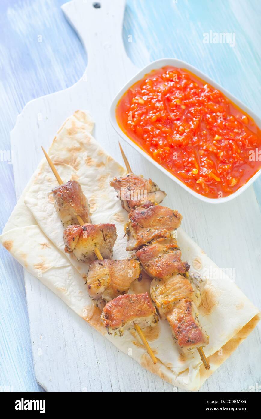 Kebab auf Lavasch Stockfoto