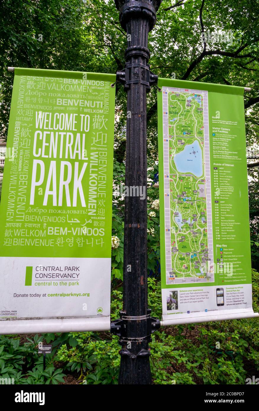 Central Park Karte am Eingang des Parks in New York City Stockfoto