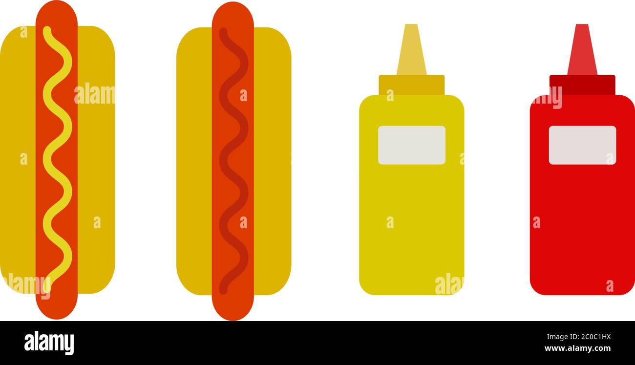 Hotdogs mit Ketchup und Senf Vektor flach isoliert Stock Vektor