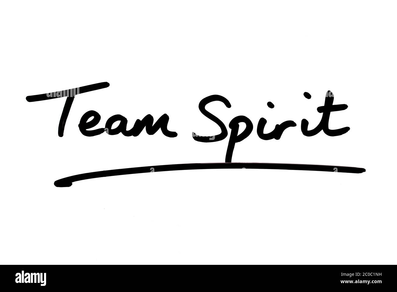Team Spirit handgeschrieben auf weißem Hintergrund. Stockfoto