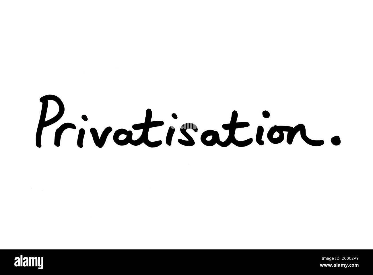 Privatisierung handschriftlich auf weißem Hintergrund. Stockfoto