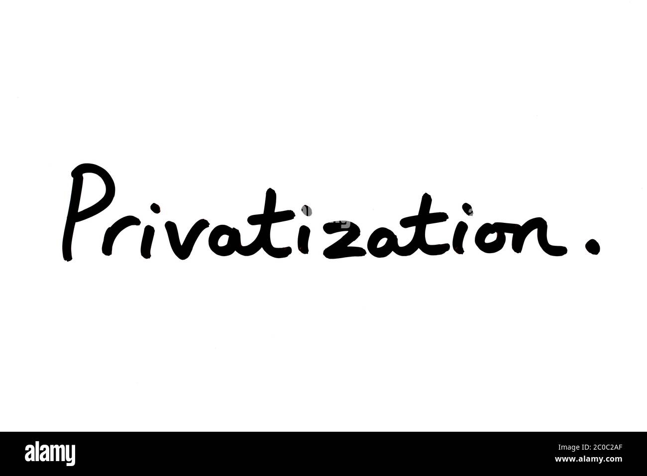 Privatisierung handschriftlich auf weißem Hintergrund. Stockfoto