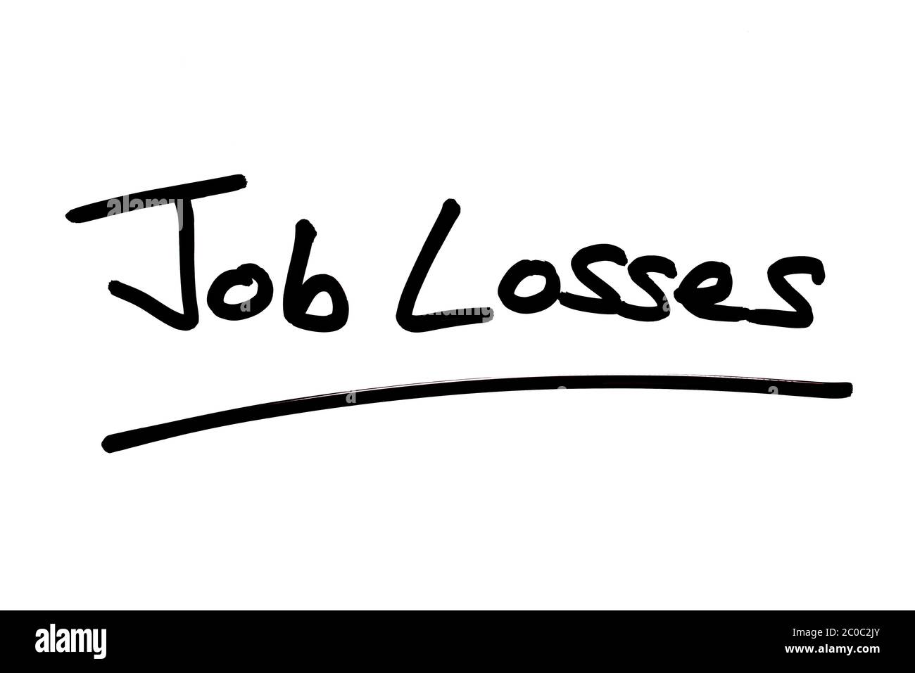 Jobverluste handschriftlich auf weißem Hintergrund. Stockfoto
