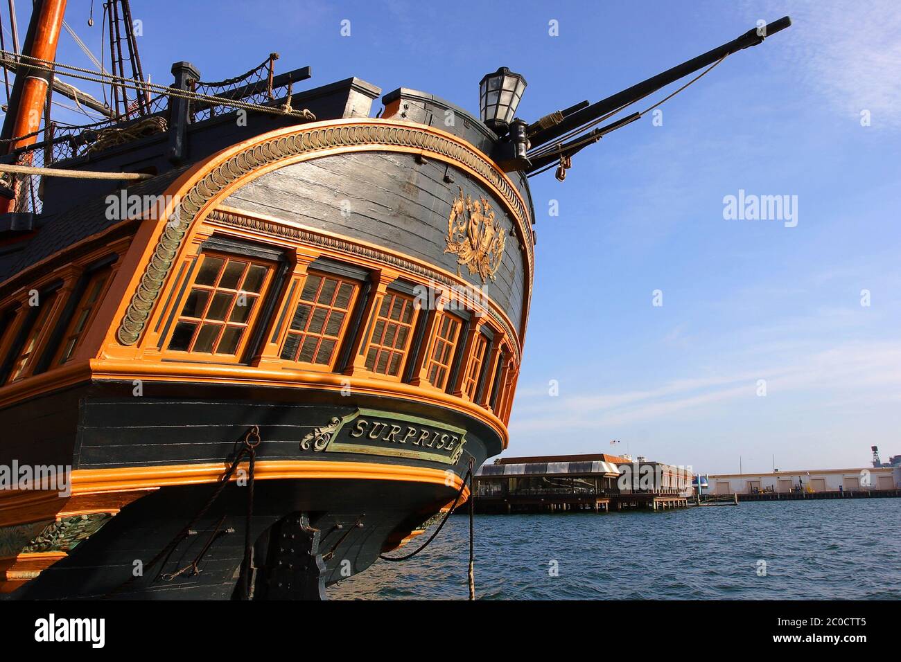 HMS Surprise Holzhochschiff in San Diego, für Master und Commander Film verwendet Stockfoto