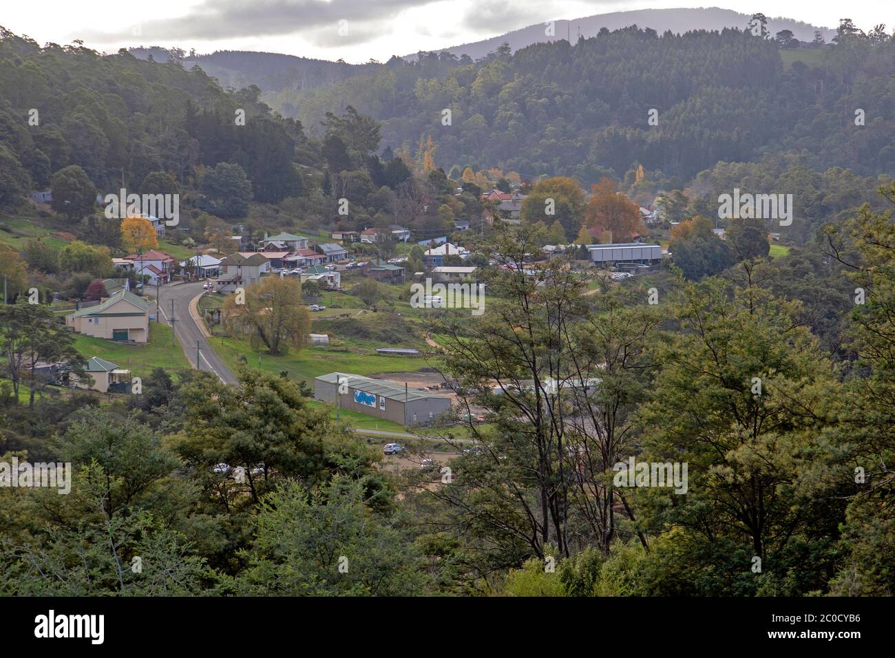 Die Stadt Derby im Nordosten Tasmaniens Stockfoto