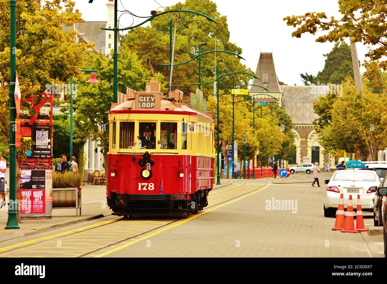 Historische Straßenbahn in Christchurch in Neuseeland Stockfoto