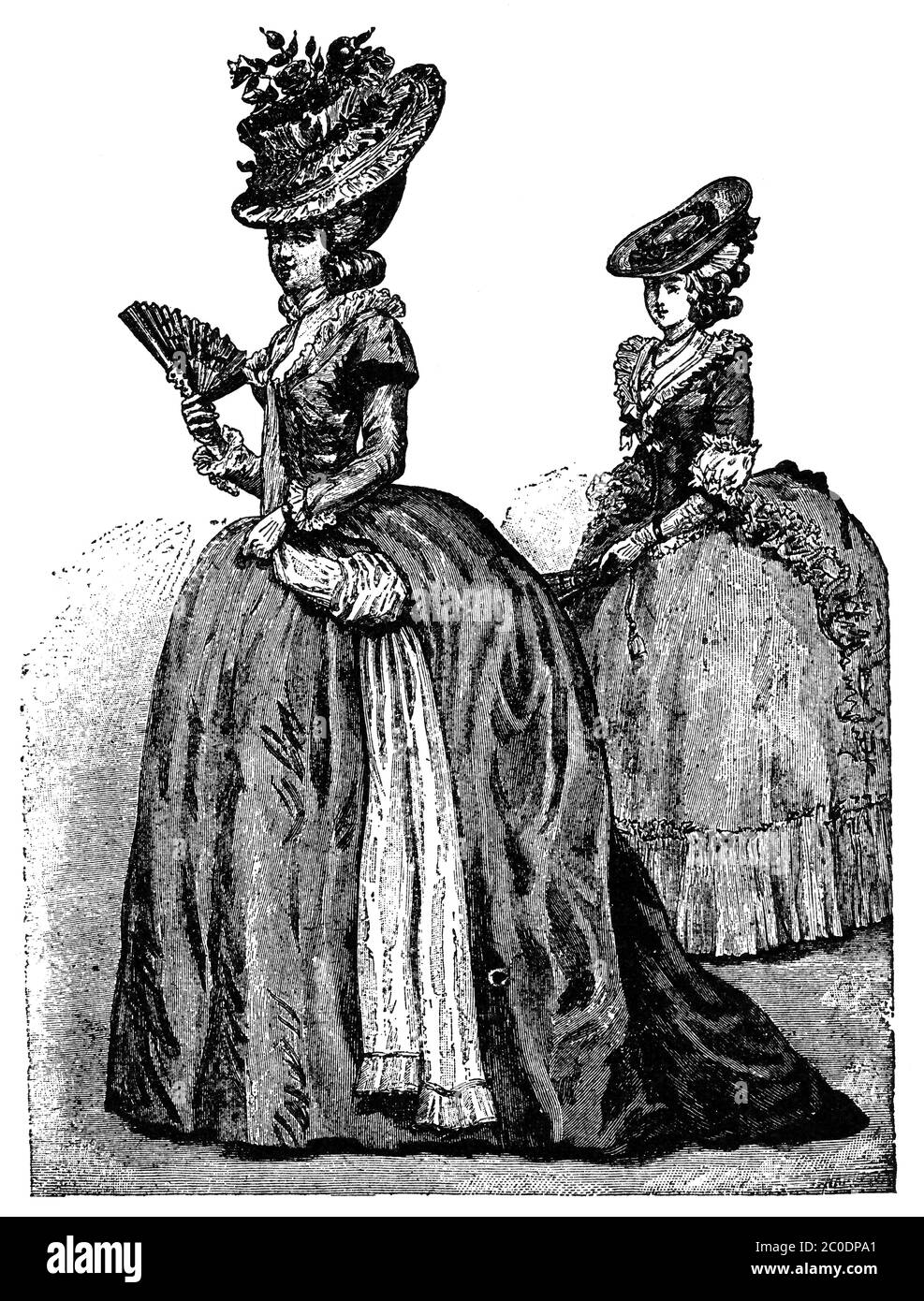 Damenmode, 1782. Illustration des 19. Jahrhunderts. Weißer Hintergrund. Stockfoto