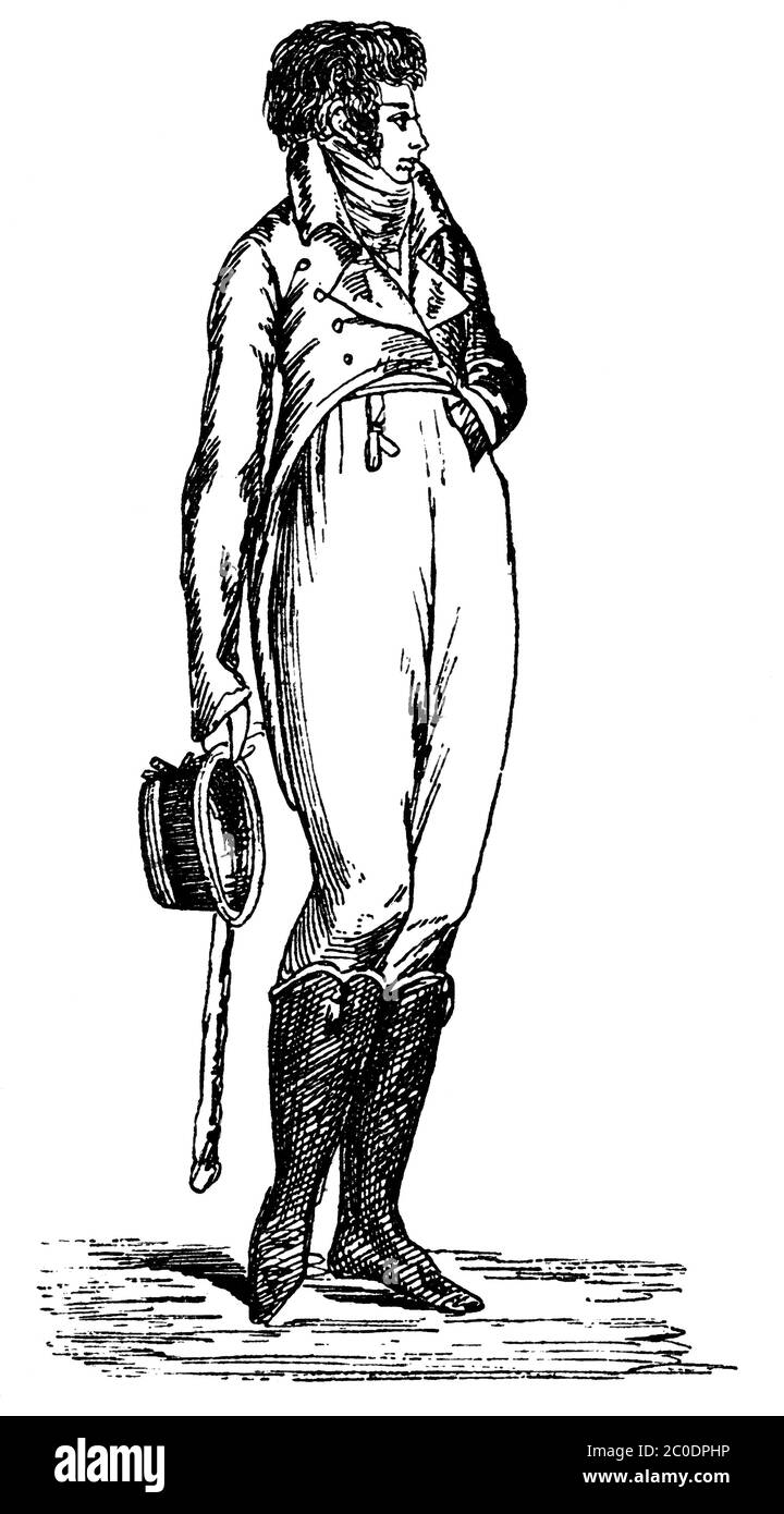 Herrenmode, 1801. Illustration des 19. Jahrhunderts. Weißer Hintergrund. Stockfoto
