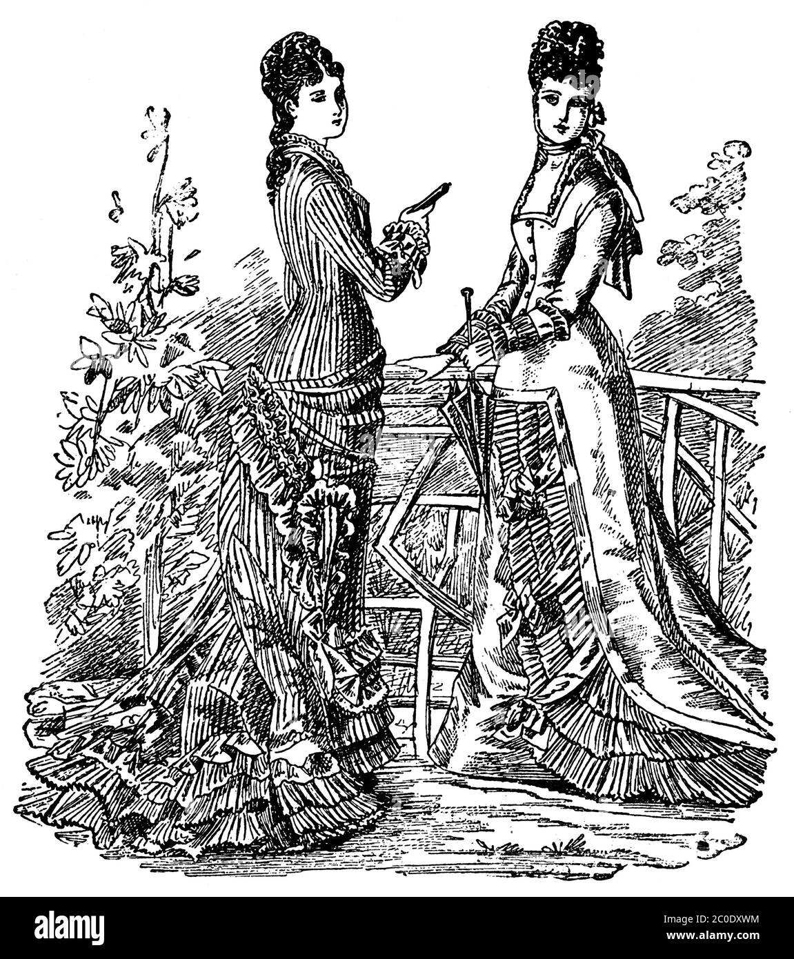 Prinzessin Linie Kleid von 1877. Illustration des 19. Jahrhunderts. Weißer Hintergrund. Stockfoto