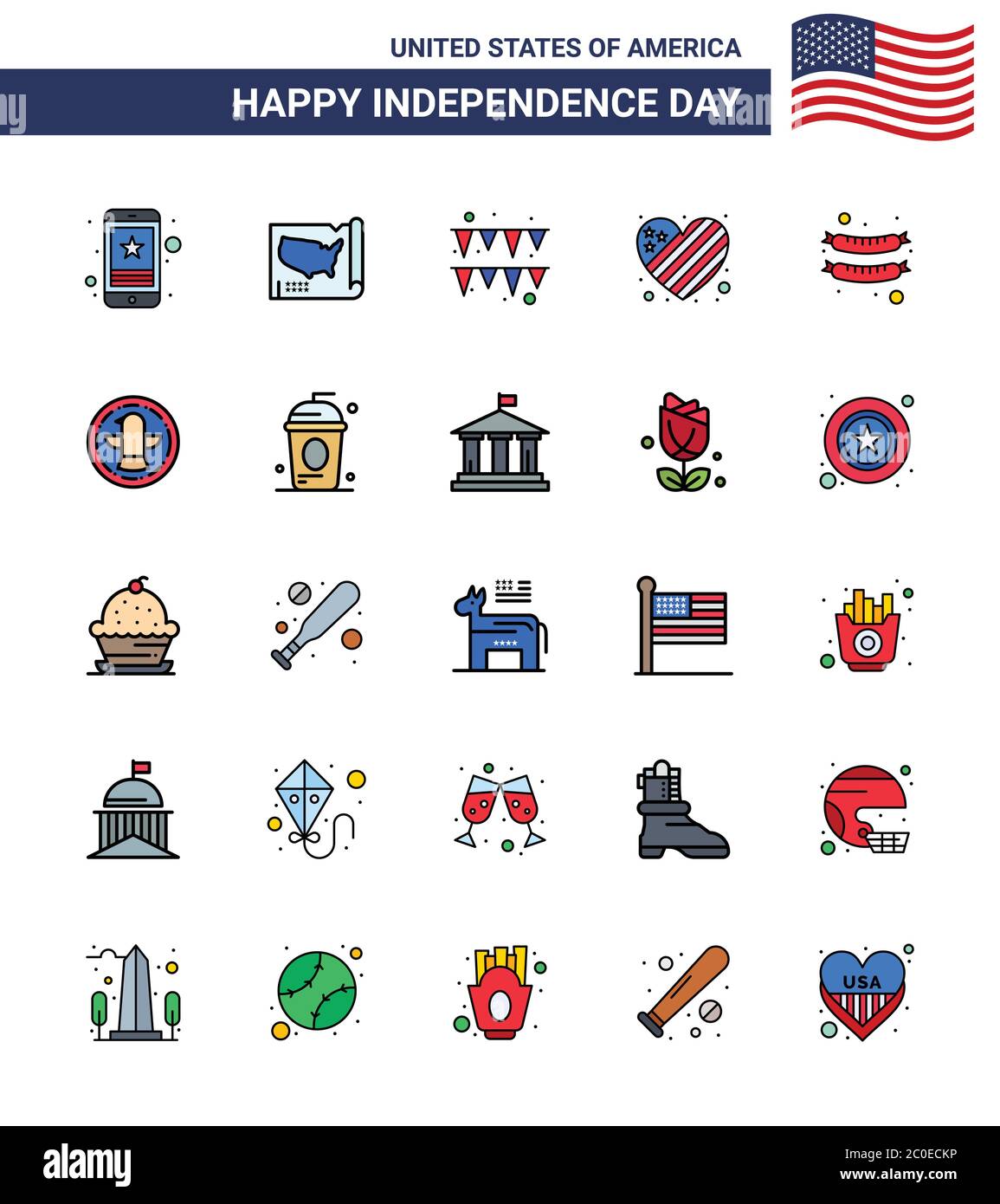 25 Creative USA Icons Moderne Unabhängigkeitszeichen und 4. Juli