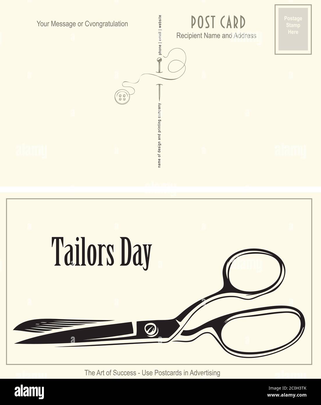 Postkarten in der Werbung - Alte Postkarte für Urlaub Schneider Tag Stock Vektor