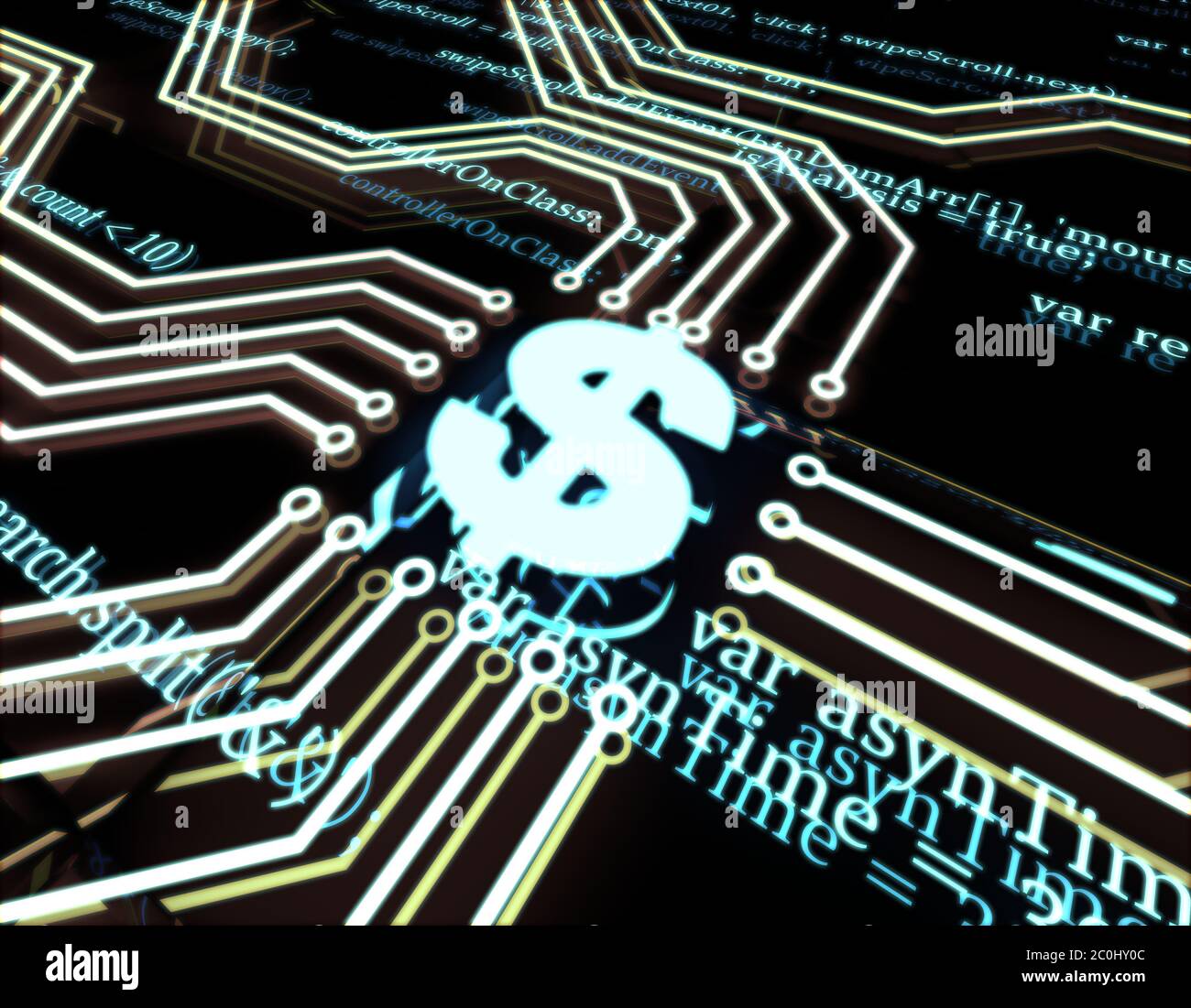 Leiterplatte und US-Dollar, finanzielle Netzwerk Datensicherheit Stockfoto