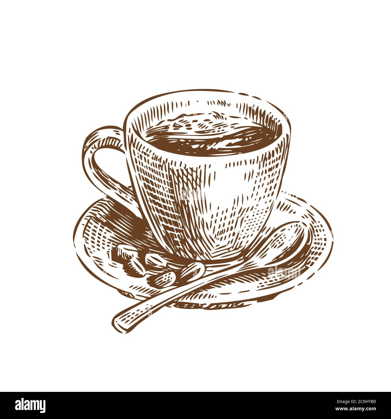 Tasse Kaffee Skizze. Vintage-Vektorgrafik. Menügestaltung für Café und Restaurant Stock Vektor