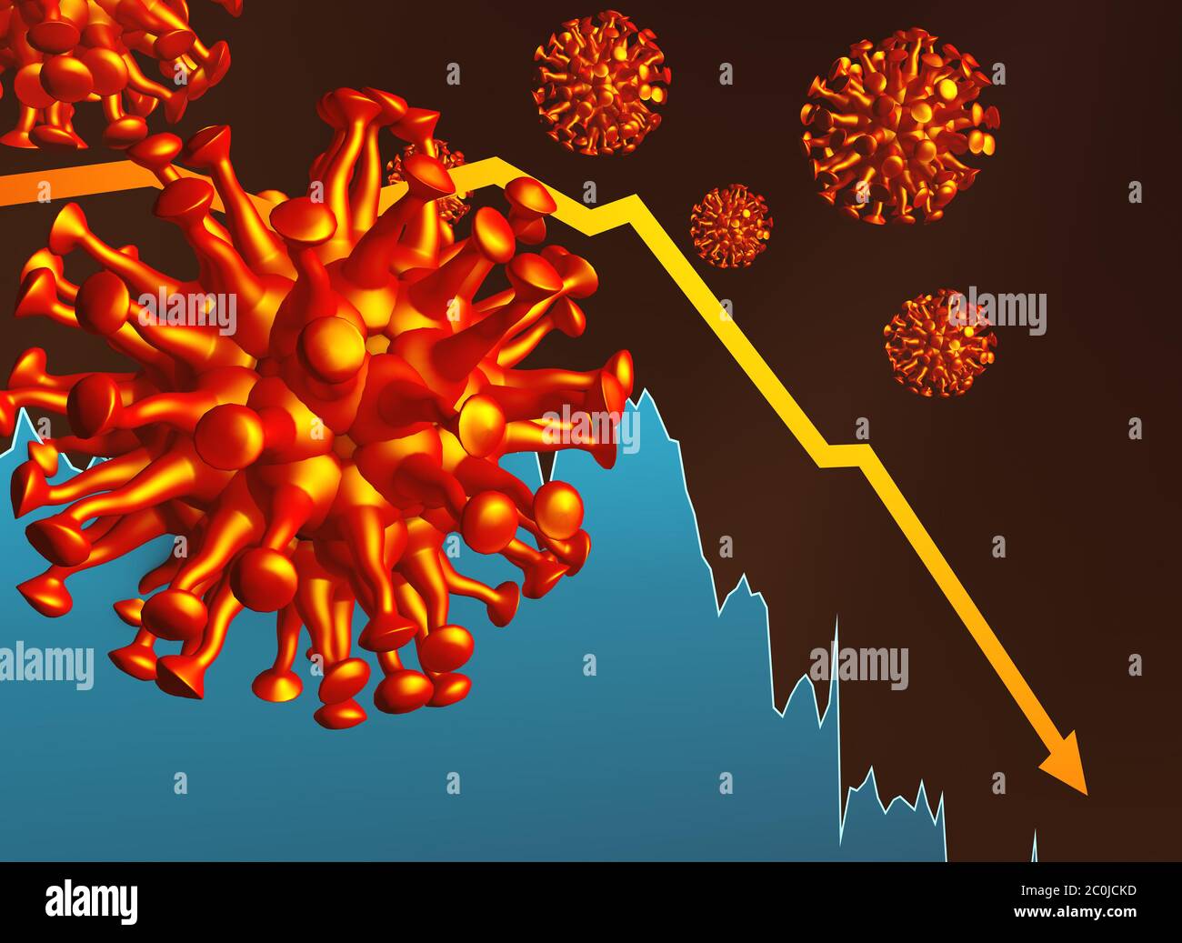 Coronavirus wirkt sich auf wirtschaftlichen Abschwung, Konkurs Stockfoto