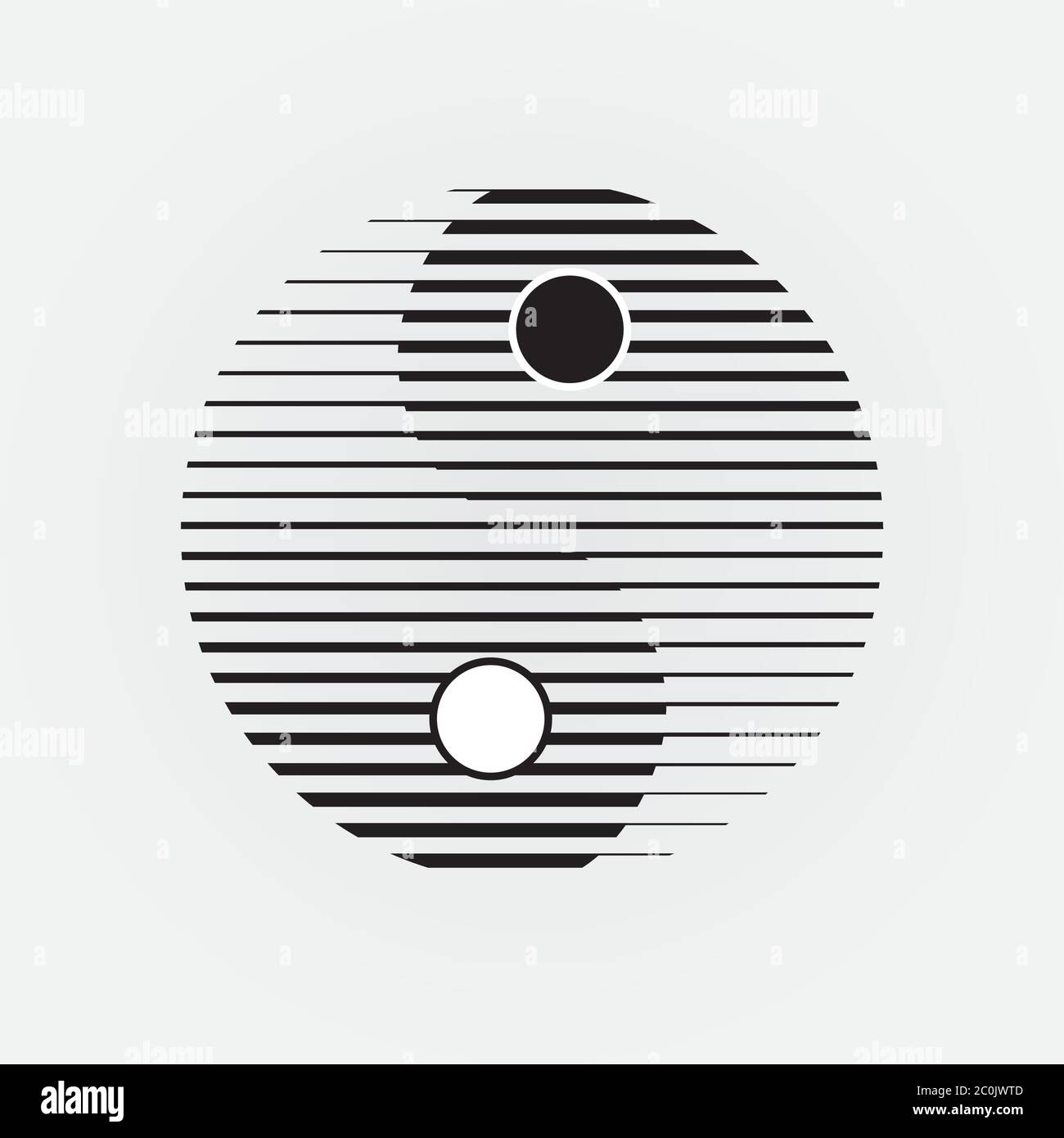 Abstrakte Yin Yang Symbol Illustration in modernen geometrischen Linie Kunst Stil. Traditionelle asiatische Balance Zeichen auf isoliertem weißen Hintergrund. Stock Vektor