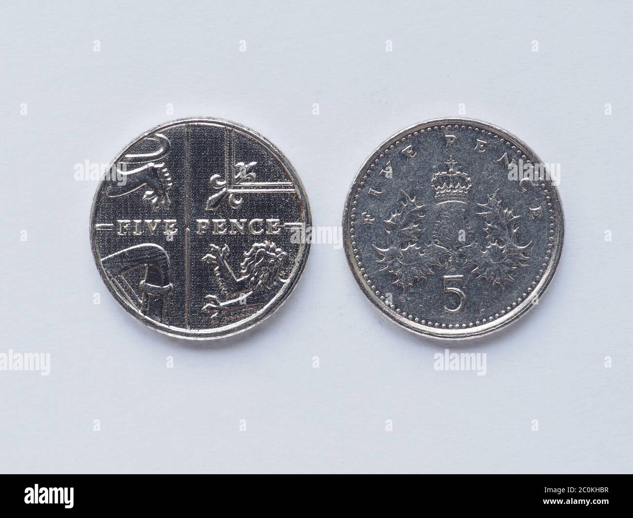 UK 5 Pence Münze Stockfoto