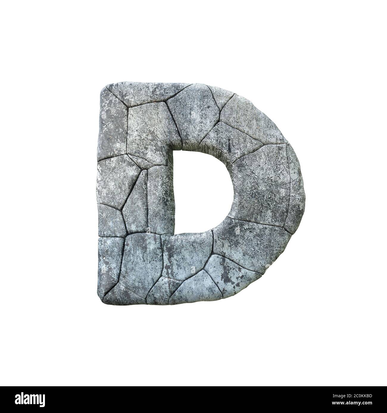 Buchstabe D geknackt Grunge Stein Stein Schrift 3D-Rendering Stockfoto