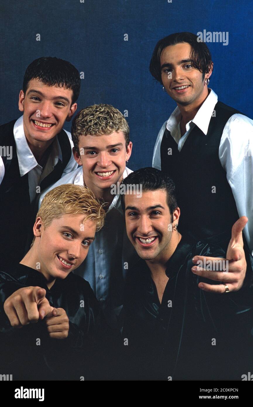 EXKLUSIV - 02.02.1997, die US-Boy-Gruppe NSYNC Backstage bei der RSH Gold Dance Chart Party in der Ostseehalle in Kiel. Neben Joshua Scott JC Chasez, Lance Bass, Joey Fatone, Chris Kirkpatrick ist Justin Timberlake das mit Abstand bekannteste Mitglied der Gruppe. Weltweit eingesetzt Stockfoto