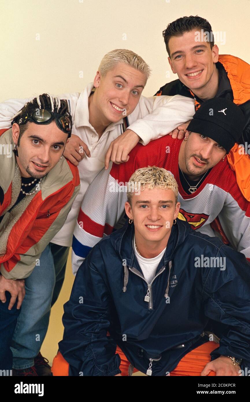 08.02.1998, die US-Boy-Gruppe NSYNC Backstage bei der RSH Gold Dance Chart Party in der Ostseehalle in Kiel. Neben Joshua Scott JC Chasez, Lance Bass, Joey Fatone, Chris Kirkpatrick ist Justin Timberlake das mit Abstand bekannteste Mitglied der Gruppe. Weltweit eingesetzt Stockfoto