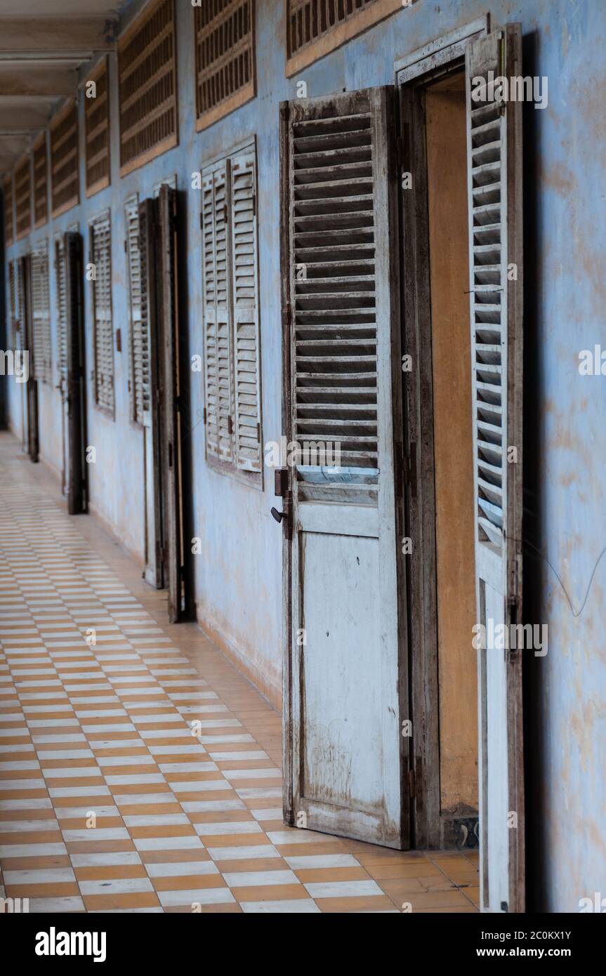 Ausstellung im Tuol Sleng S21 Gefängnis, Phnom Penh, Kambodscha Stockfoto