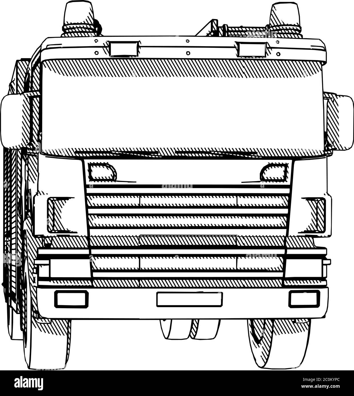 Skizze eines Feuerwehrwagens mit Schraffierungsvektor Stock Vektor