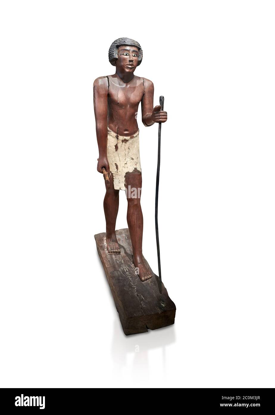 Alte ägyptische hölzerne Statue von Shemes, mittleres Königreich (1980-1700 BC), Grab von Shimes, Asyut. Ägyptisches Museum, Turin. Weißer Hintergrund in 1908 Zoll Stockfoto