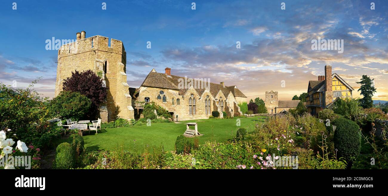 Der Südturm und große Halle des schönsten befestigten mittelalterlichen Herrenhauses in England in den 1280er Jahren gebaut, Stokesay Castle, Shropshire, England Stockfoto