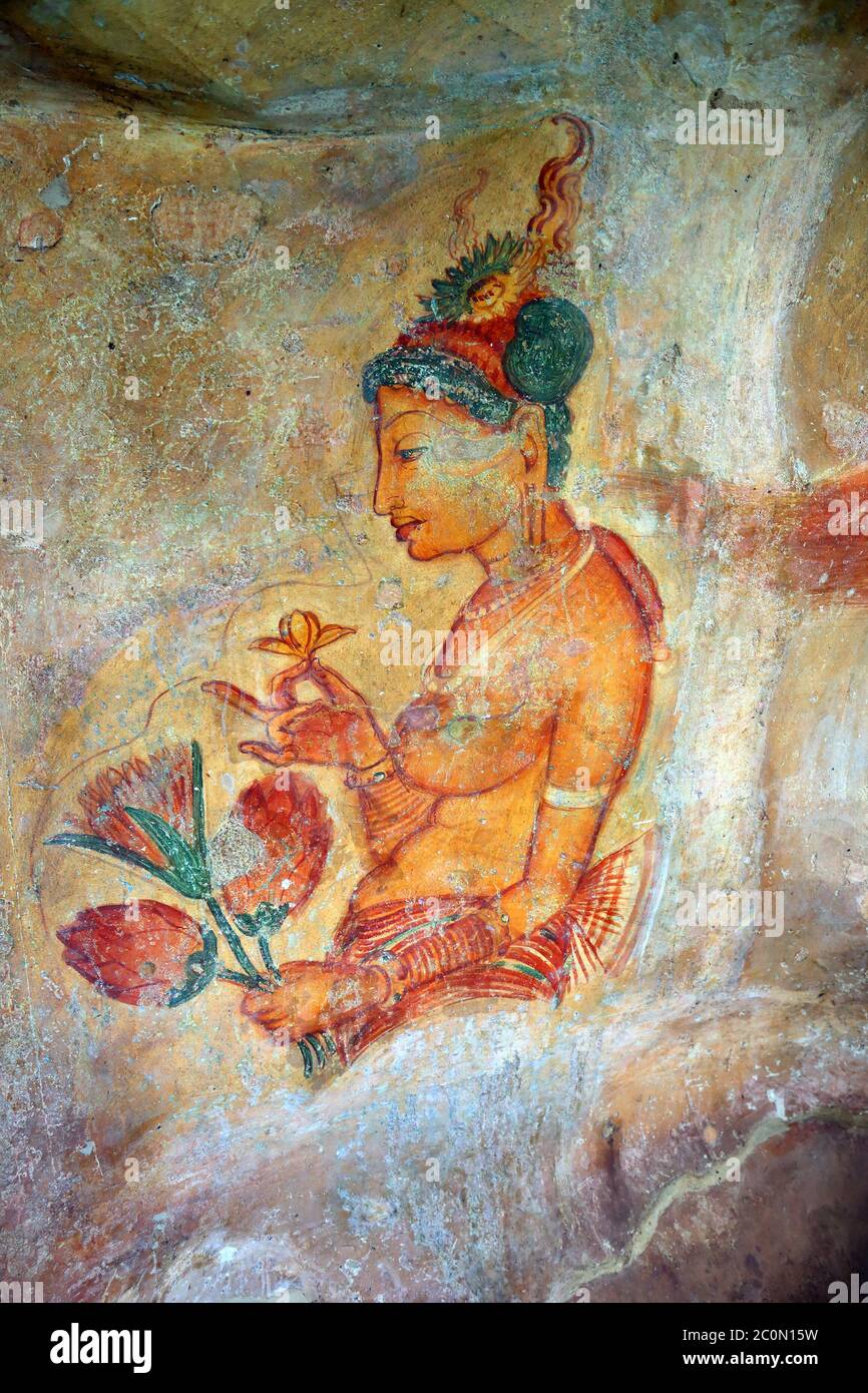 Sigiriya Maiden - Fresken an der Festung in Sri Lanka Stockfoto