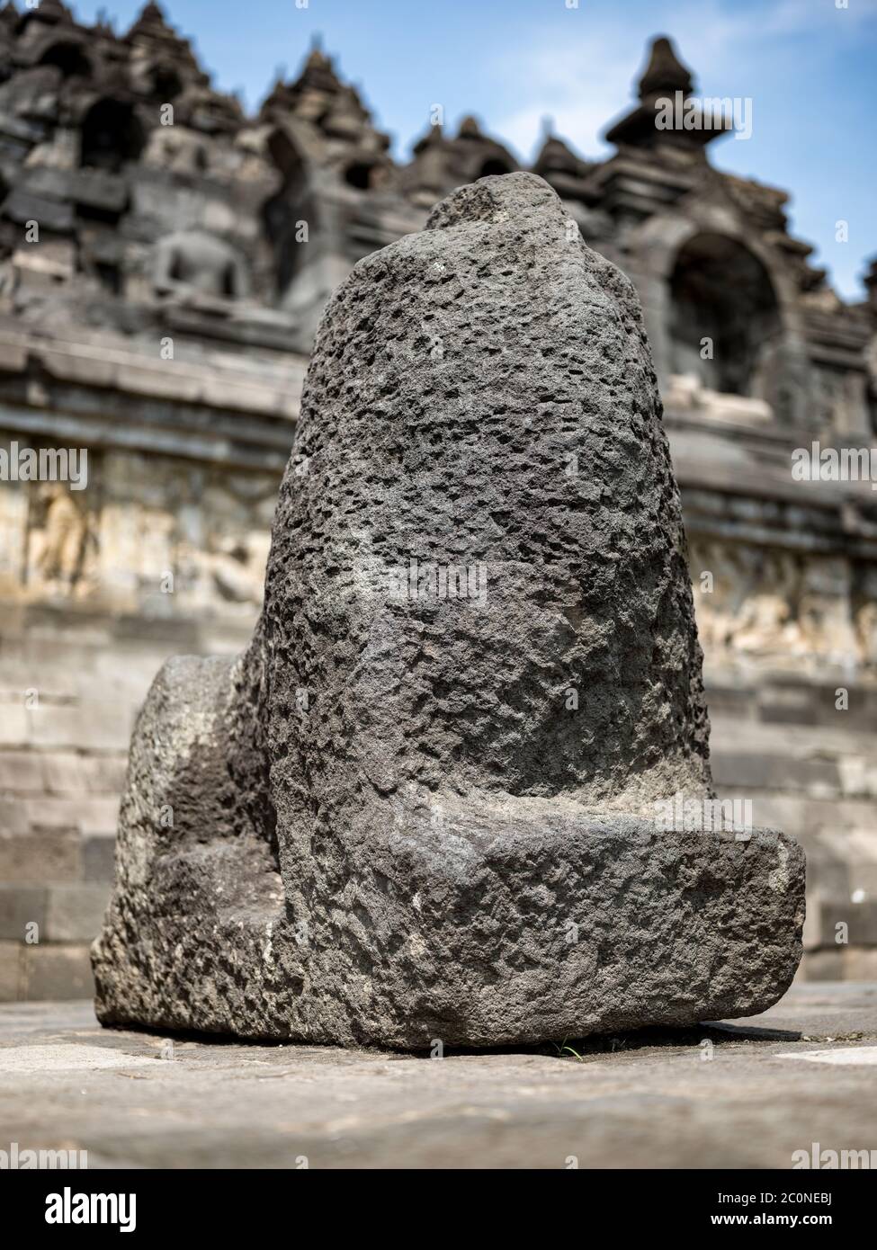 Borobudur Statue, Relief und Stupa Stockfoto