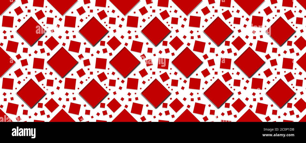 Serie von geometrischen abstrakten nahtlosen Mustern mit roten Quadraten Stockfoto