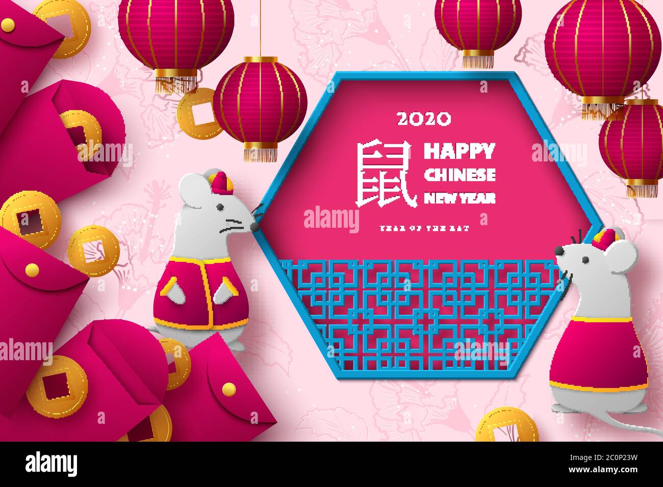 Chinesisches Neujahr 2020. Stock Vektor