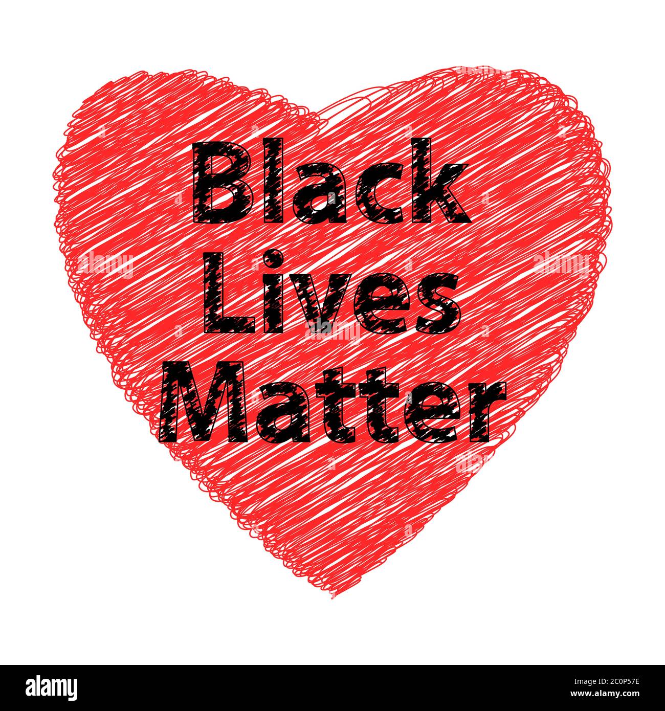 Black Lives Matter Banner mit rotem Herz für Protest auf weißem Hintergrund Stock Vektor