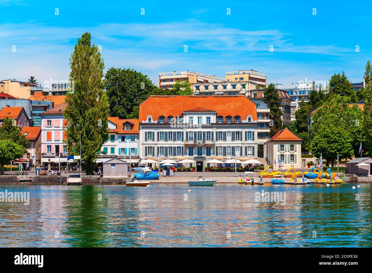 Lausanne oder Losanna ist Hauptstadt und größte Stadt des Kantons Waadt, am Ufer des Genfer Sees in der Schweiz. Stockfoto